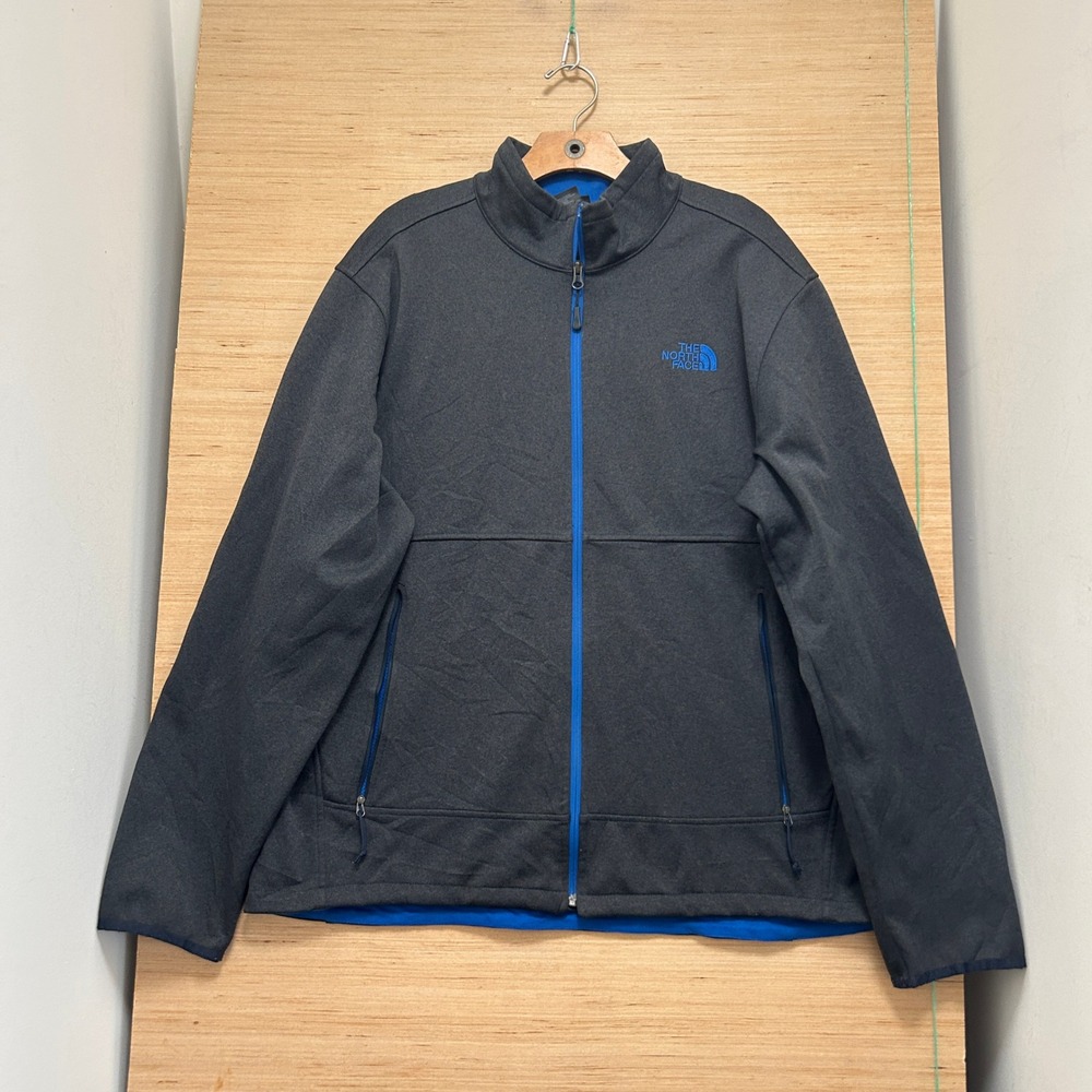 The North Face Mens XL Gray Blue Grid Fleece Lined Full Zip Jacket Heathered